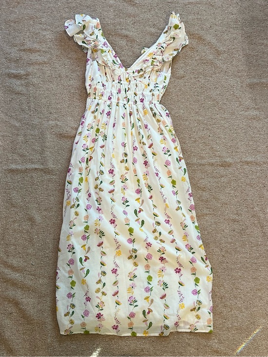 Banjanan Dresses & Skirts - Banjanan Maya Cotton Ruffled Foliage Floral Dress, White Size XS